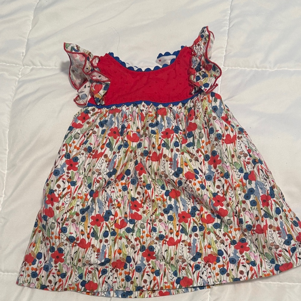 Floral Red and Blue Kids Casual Dress